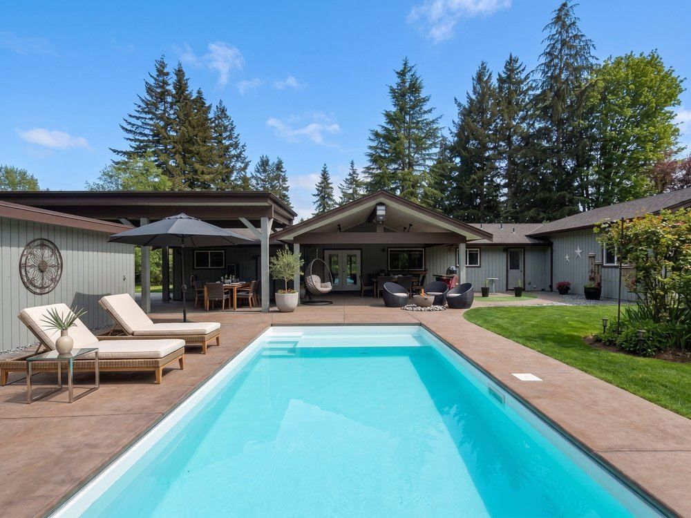 Resort-style backyard of a distinctive home marketed by Hamish Ross
